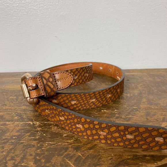 Fossil genuine leather snake embossed belt size M main image 4